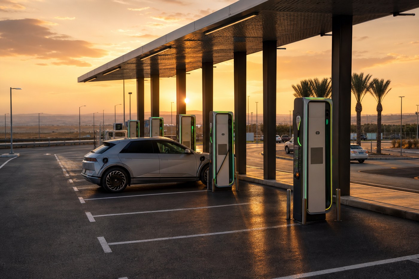 Highway rest stop EV charging station